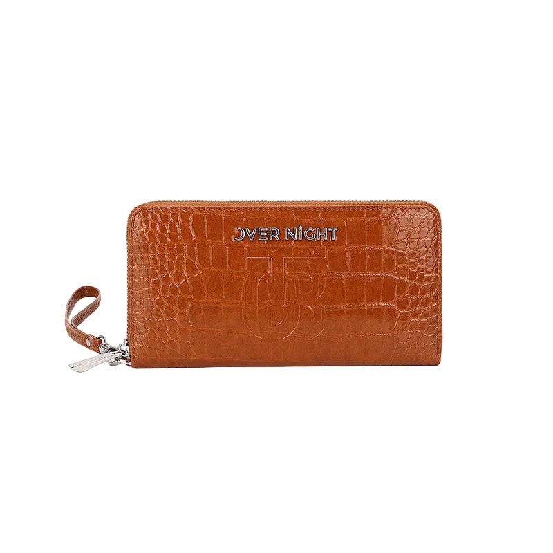 Overnight Travel Bags — Signature Brown Croc-Embossed Wristlet