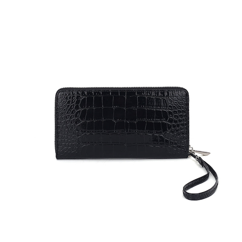 Overnight Travel Bags — Signature Black Croc-Embossed Wristlet