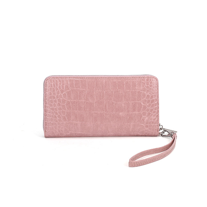 Overnight Travel Bags — Signature Pink Croc-Embossed Wristlet