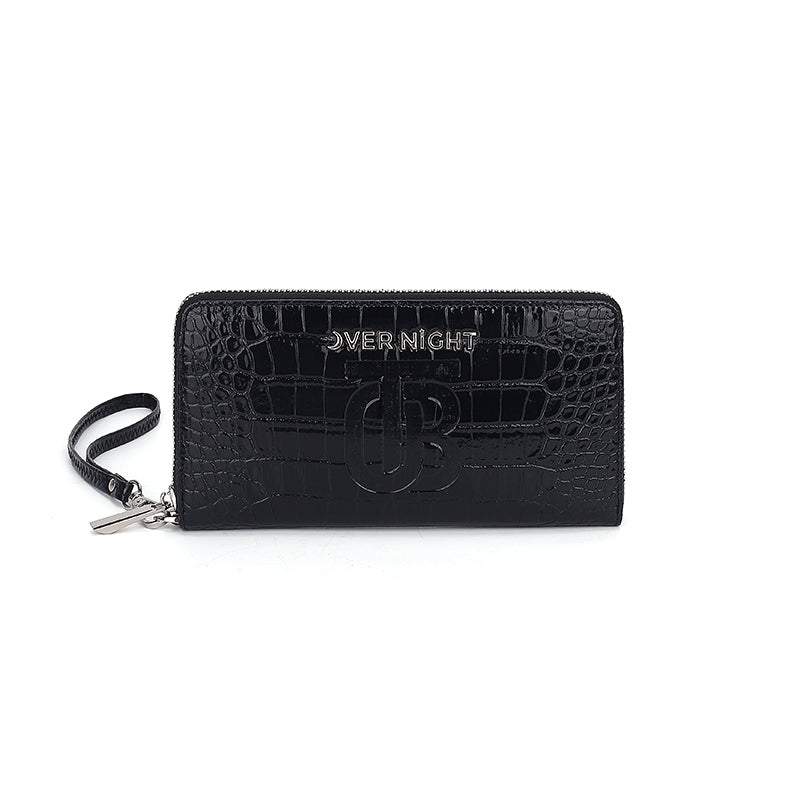 Overnight Travel Bags — Signature Black Croc-Embossed Wristlet