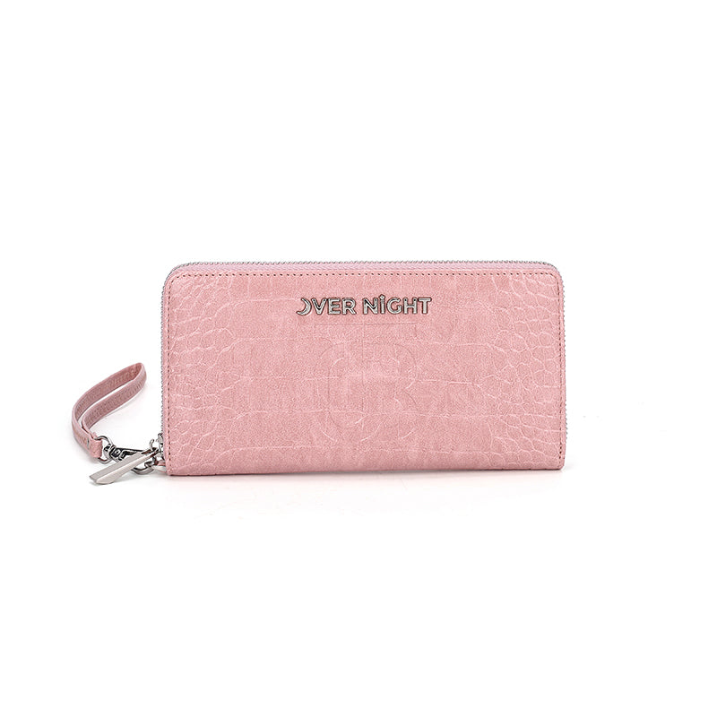 Overnight Travel Bags — Signature Pink Croc-Embossed Wristlet