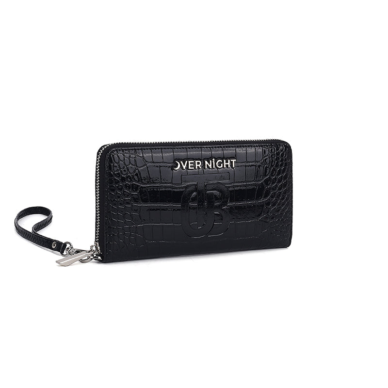 Overnight Travel Bags — Signature Black Croc-Embossed Wristlet