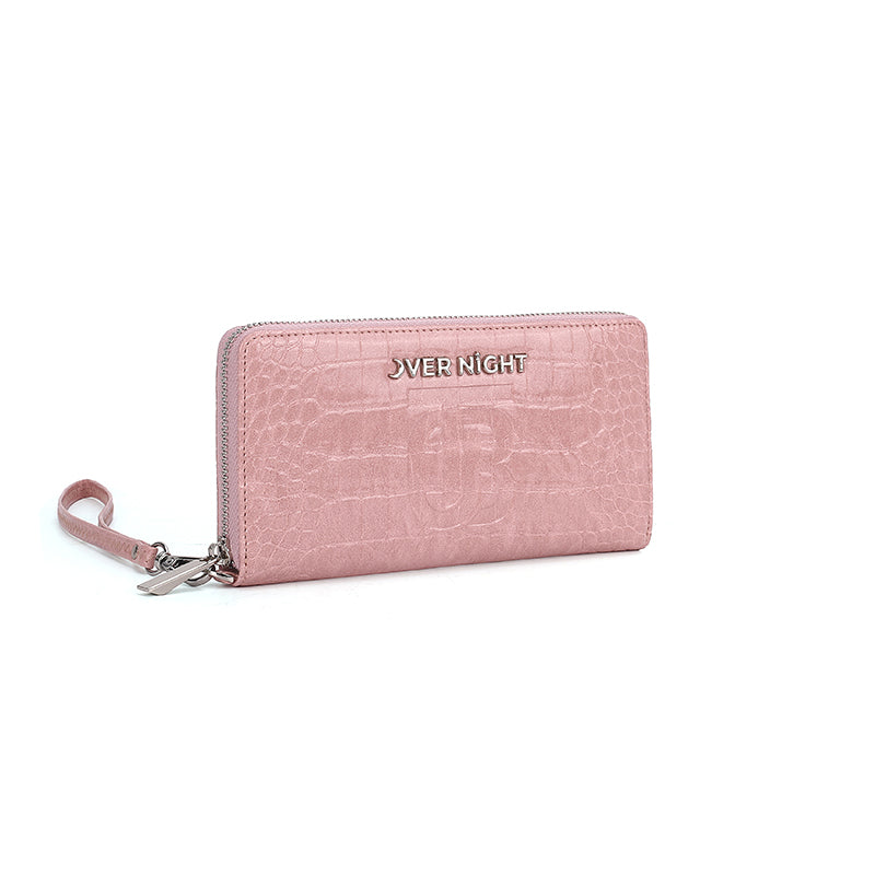 Overnight Travel Bags — Signature Pink Croc-Embossed Wristlet