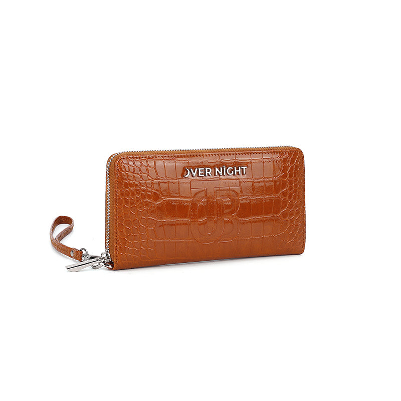 Overnight Travel Bags — Signature Brown Croc-Embossed Wristlet