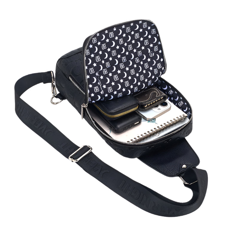 OverNight Travel Bags® Black w/silver embossed Crossbody